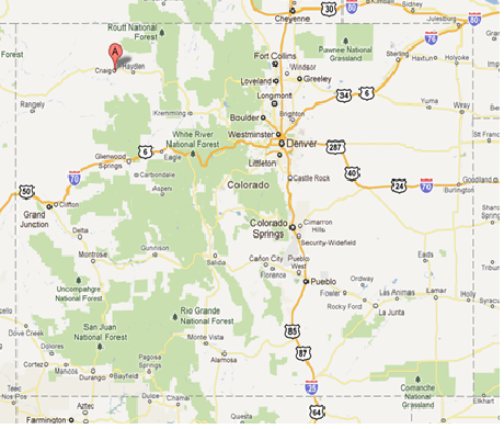 Google map showing how to get to Craig, Colorado